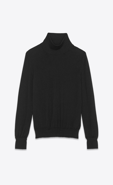 roll neck sweater in a black fine gauge cashmere